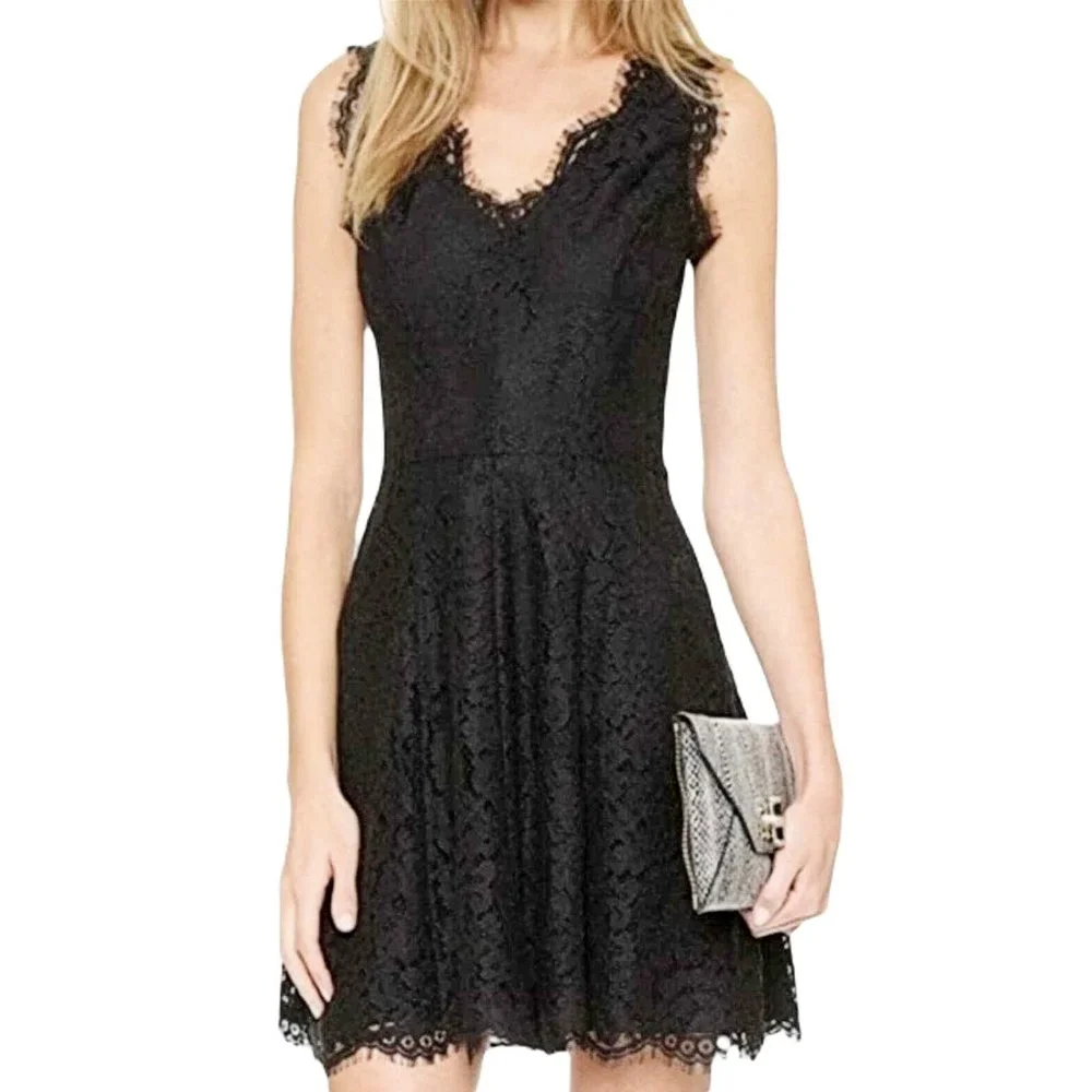 Joie Nikolina Dress Black Lace Sleeveless V Neck Scalloped Eyelash Trim SZ M - Picture 15 of 15